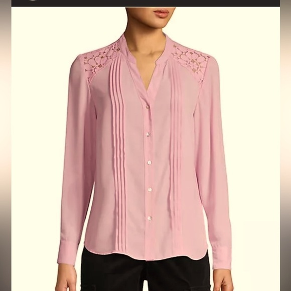 Nanette Lepore Sugar Plum Button Down Blouse Lace Pleated Long Sleeve Si… - Picture 1 of 11